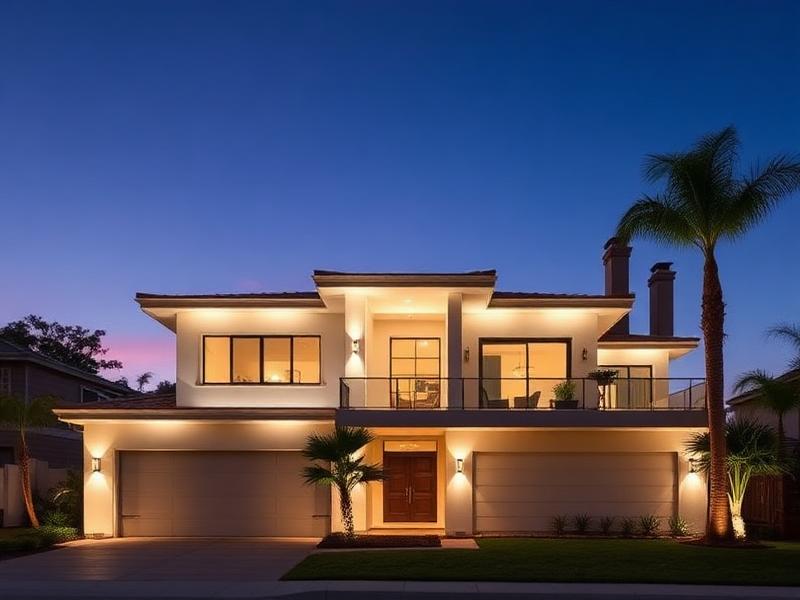 California two-story home with LED architectural lighting